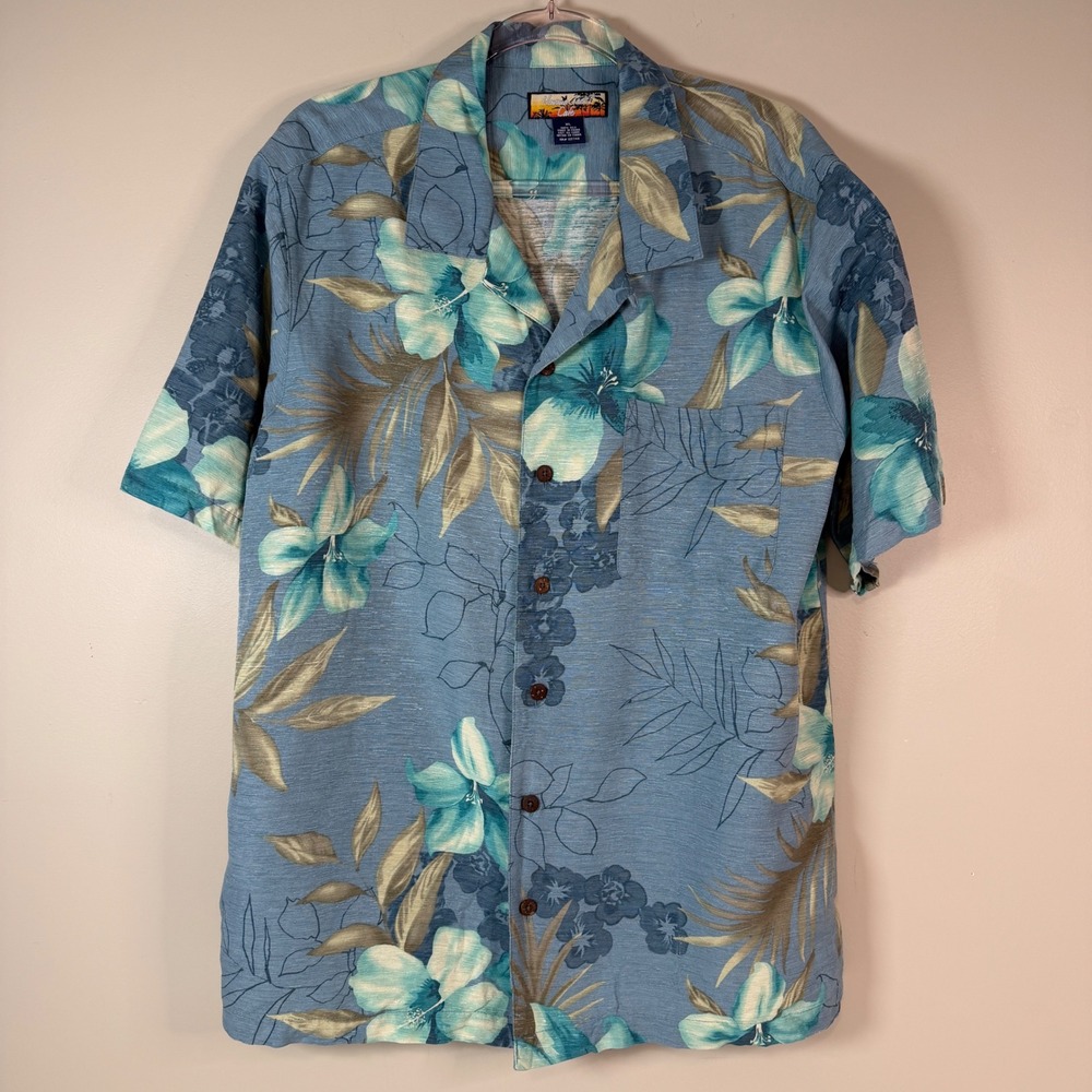 Hawaiian Jacks Cafe Mens XL Silk‎ Aloha Tropical Floral Short Sleeve Button Up